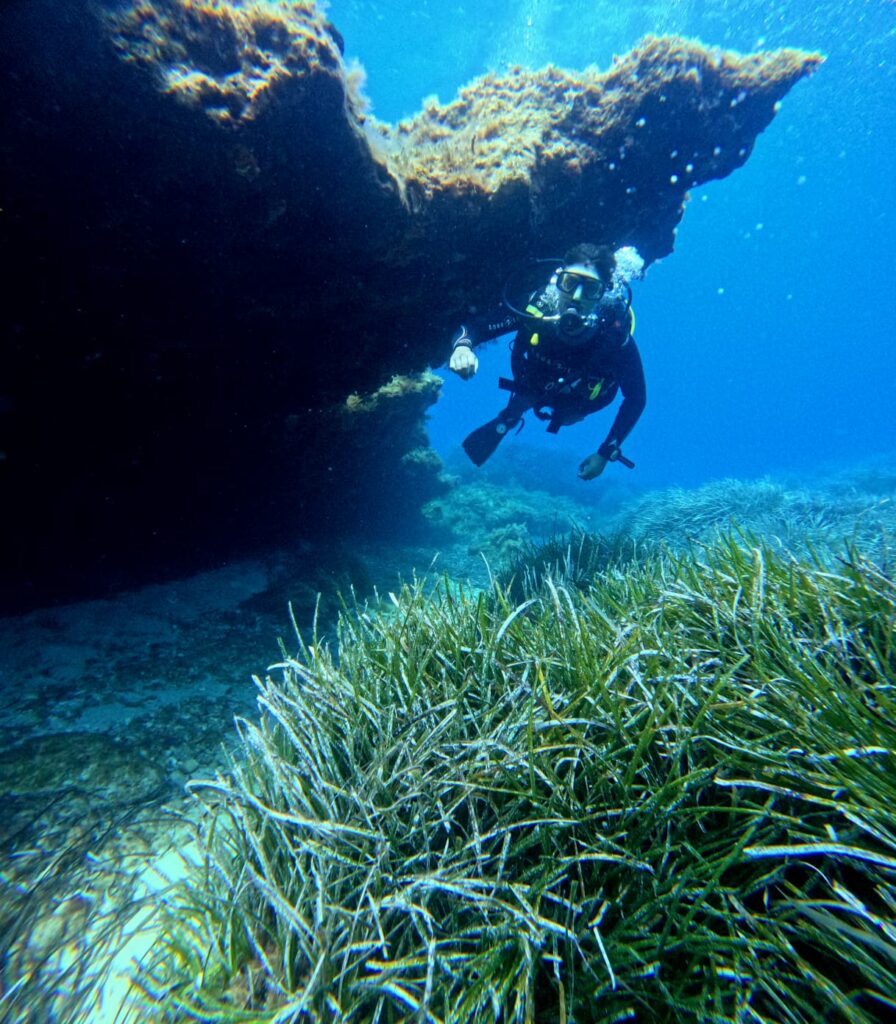 Photo d'un plongeur sur le récif de Ghar Lapsi